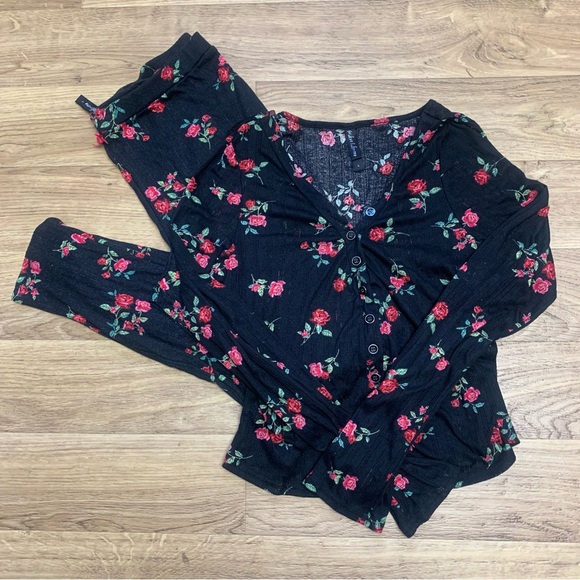 For Love and Lemons Pointelle Long Sleeve Pants Pajama Floral Rose set - Picture 4 of 16